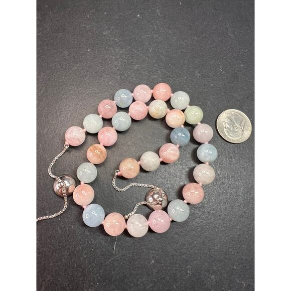 Modern Multi Beryl Bolo Necklace 12mm Morganite Aquamarine Sterling - Picture 5 of 13